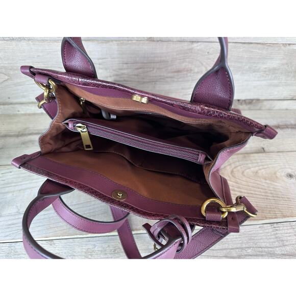 Fossil Kyler Satchel Wine Snake Python Embossed Convertible Crossbody MSRP $250 - Picture 5 of 7